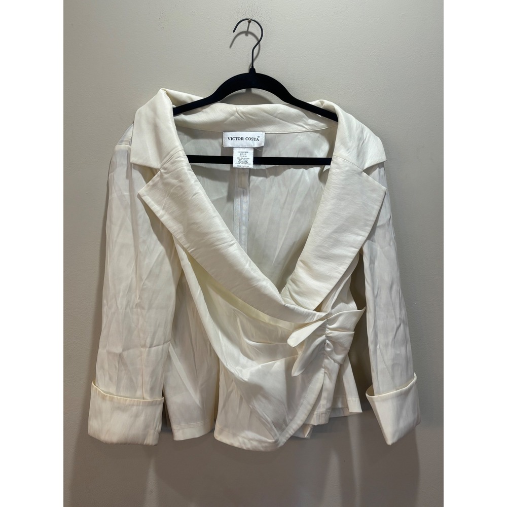 Vintage VICTOR COSTA‎ Cream Draped Ruched Bow Front Blazer Jacket Size 10